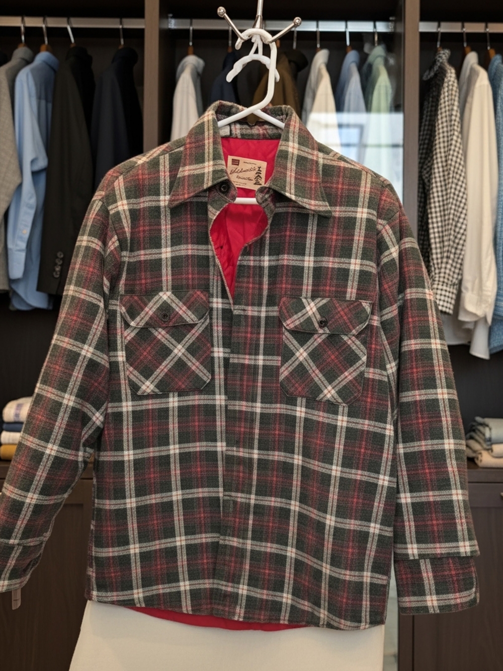 FIELDMASTER OUTDOOR Sears Men's Plaid Lightweight Shirt Jacket - Red & Green